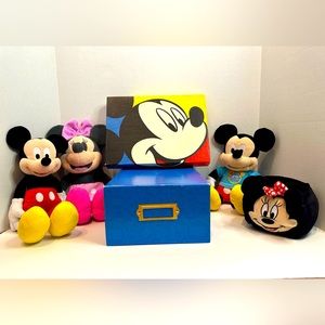 Mickey Mouse stuffed animals and box